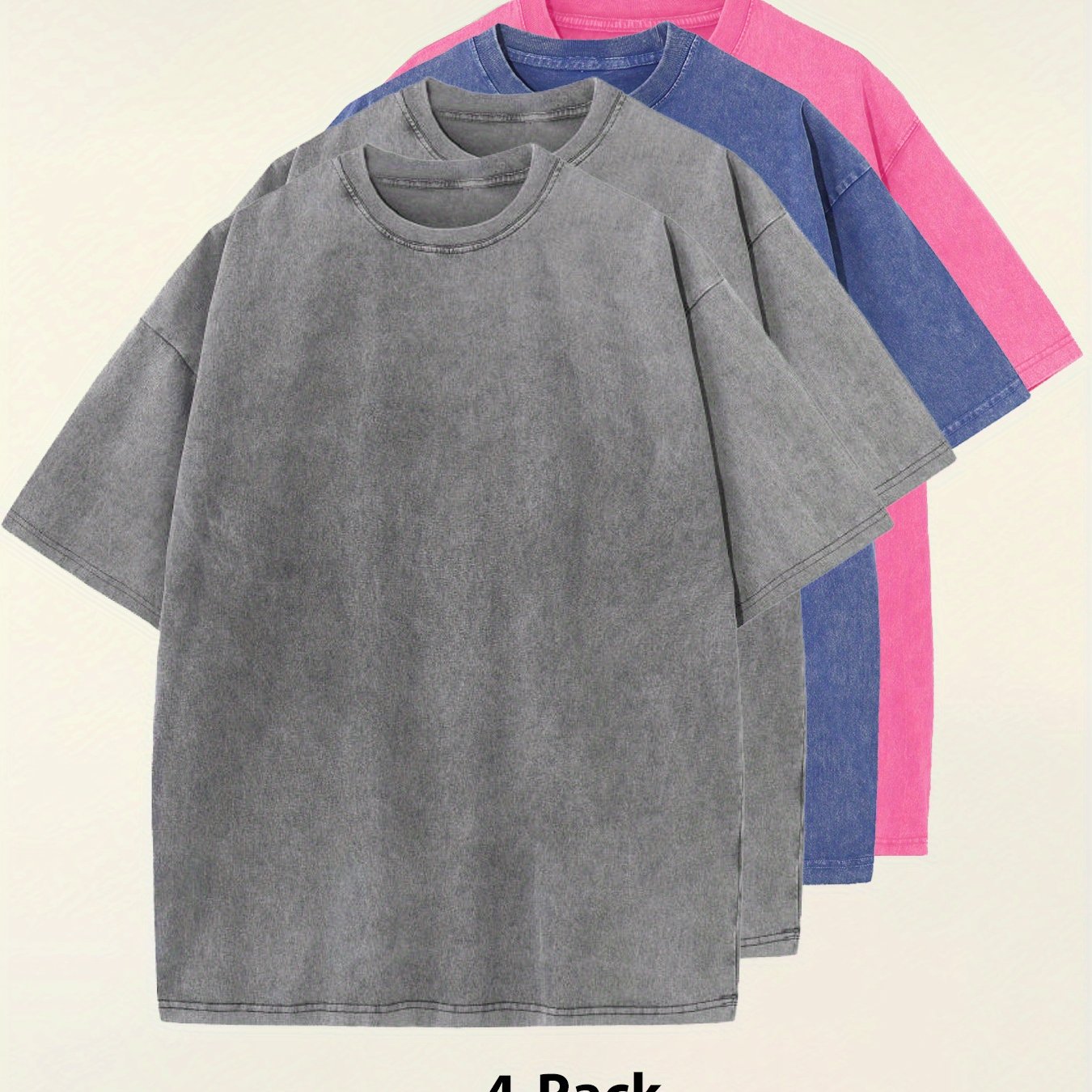 Four-pack Simple Solid Color Multicolor Matching - Washed Vintage Dyed 100% Cotton Men's Round Neck Short Sleeve Street Wear Batik Process Can Be Used As A Gift