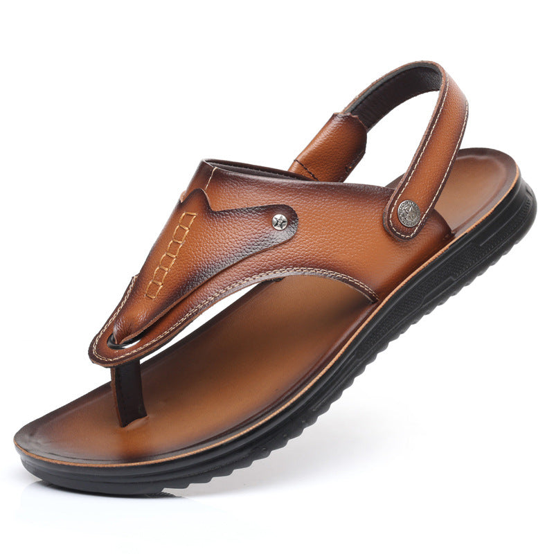 Men's Flip-Flops 2026 Model Genuine Leather Soft Sole Casual Men's Beach Shoes Dual-Use Outdoor Men's Sandals