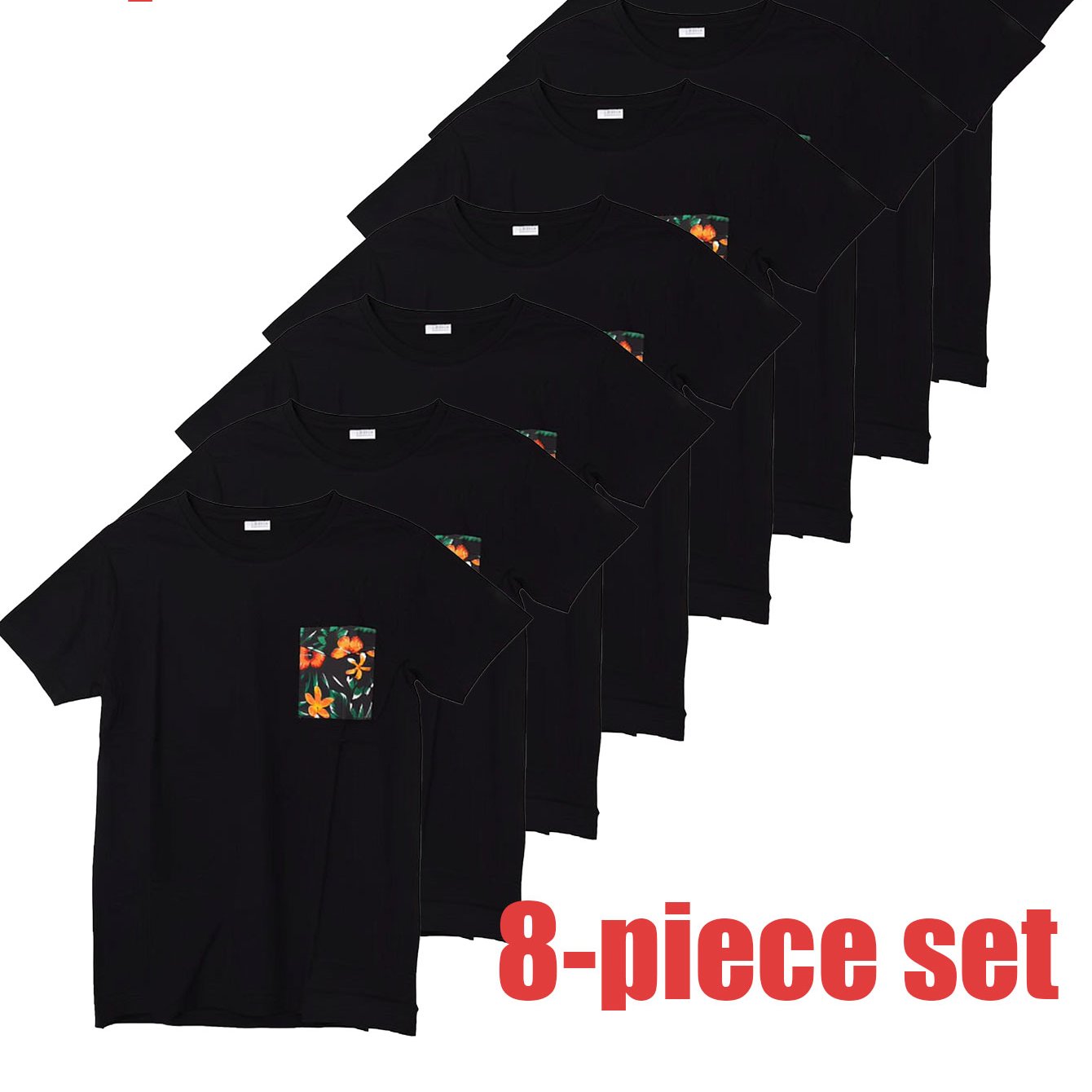 8pcs Mens Black Graphic Pocket T Shirt Value Set Short Sleeve Athletic Tee Quick Dry Breathable Workout Gym Tops Lightweight Running Training Shirt Moisture Wicking Summer Casual Crew Neck Printed Pocket Design Comfortable Daily Wear Streetwear Out