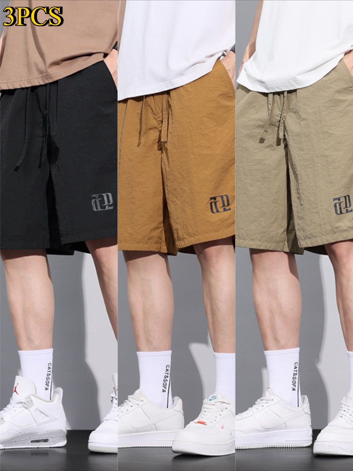 HERTALK 3pcs Men'S Summer Breathable Cargo Pants, Thin Quick-Drying Sports Shorts, Casual Five-Point Pants
