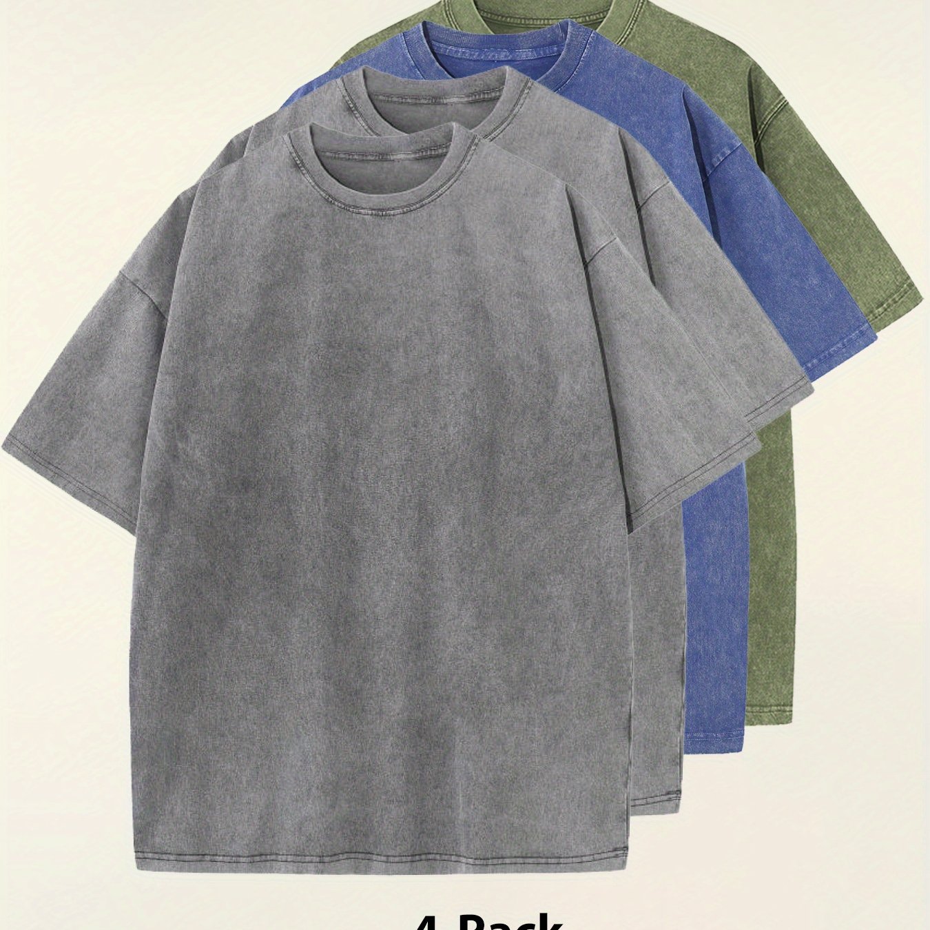 Four-pack Simple Solid Color Multicolor Matching - Washed Vintage Dyed 100% Cotton Men's Round Neck Short Sleeve Street Wear Batik Process Can Be Used As A Gift