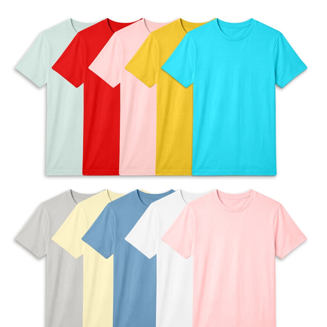 Random Color Set Of 10 Men's Pure Cotton T-Shirts, Short Sleeve Tops, Dopamine Color for Early Spring And Summer Wear, Fashionable Men's Casual Sports T-Shirts, 100% Cotton, Round Neck Short Sleeve, Regular Fit