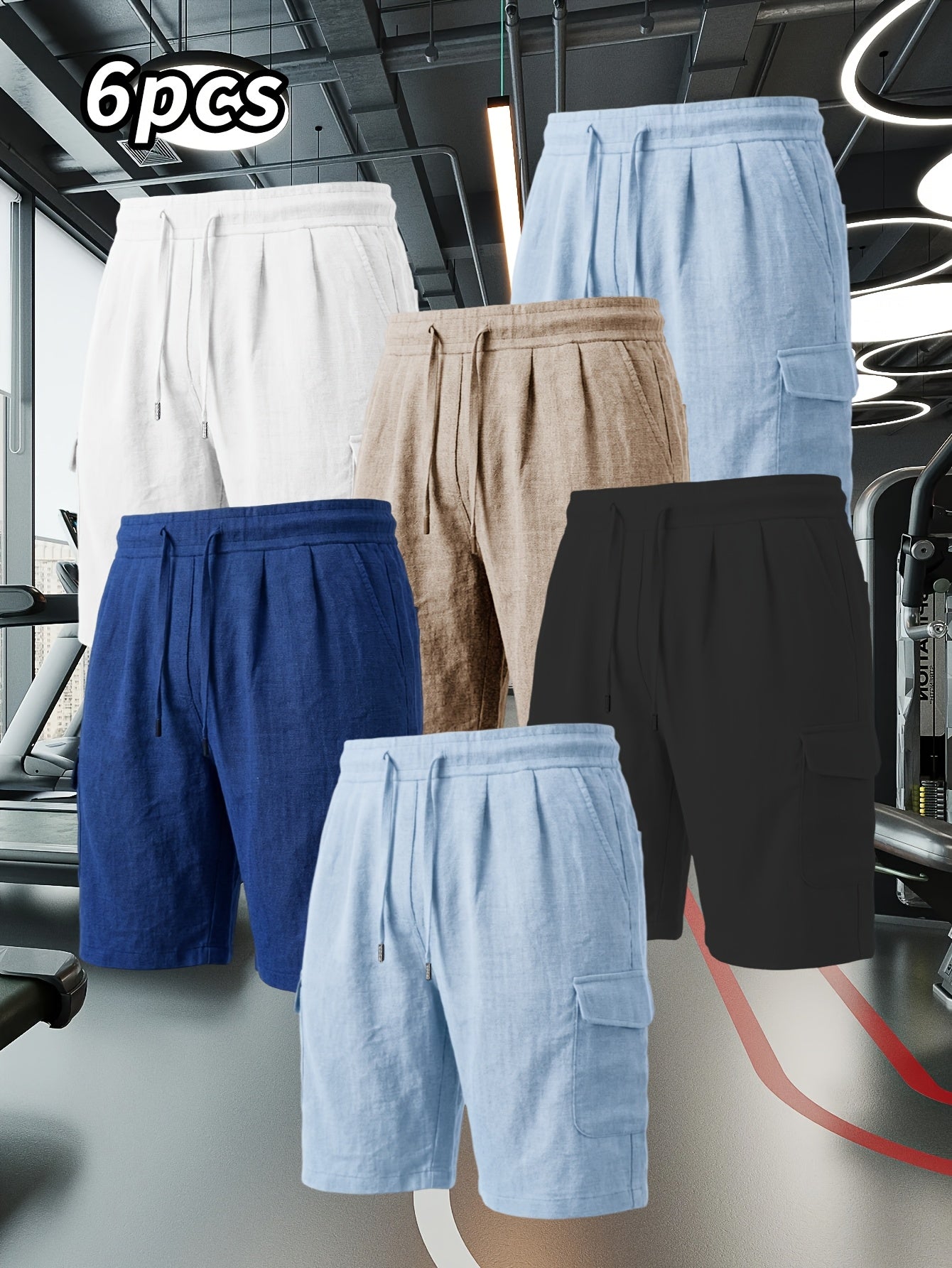 6pcs Men'S Casual Athletic Shorts |, Lightweight, Loose Straight Leg, Breathable, Solid Color, Regular Fit, Summer Beach Shorts, Perfect Gift for Husbands and Fathers