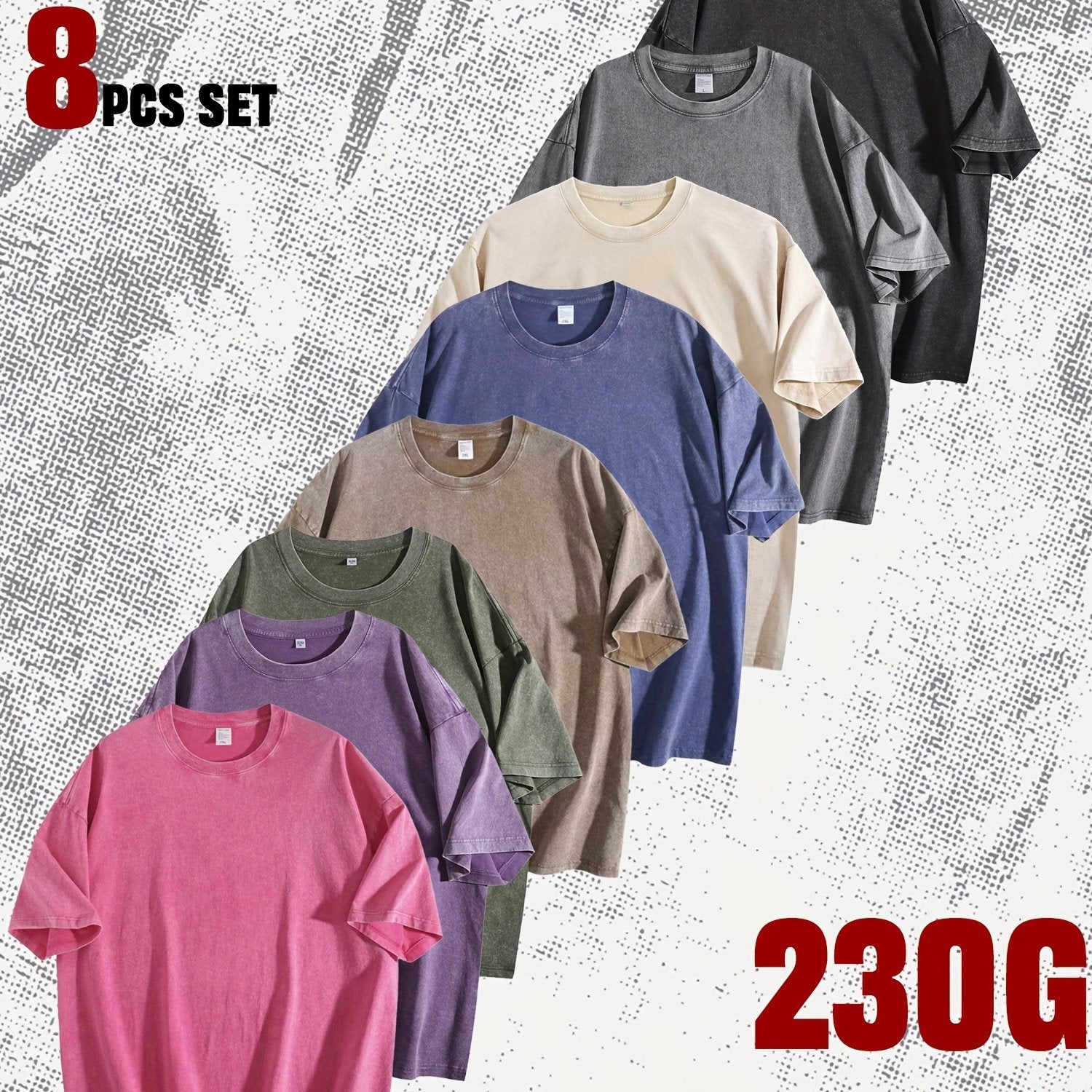 8pcs set of Men's solid color T-shirts 100% | 100% Soft and Lightweight- Suitable for Daily Commuting, Home Leisure, Sports Layering, and Outdoor Activities, Breathable Sweat-Absorbing T-Shirt, Not Stuffy, Comfortable and Versatile