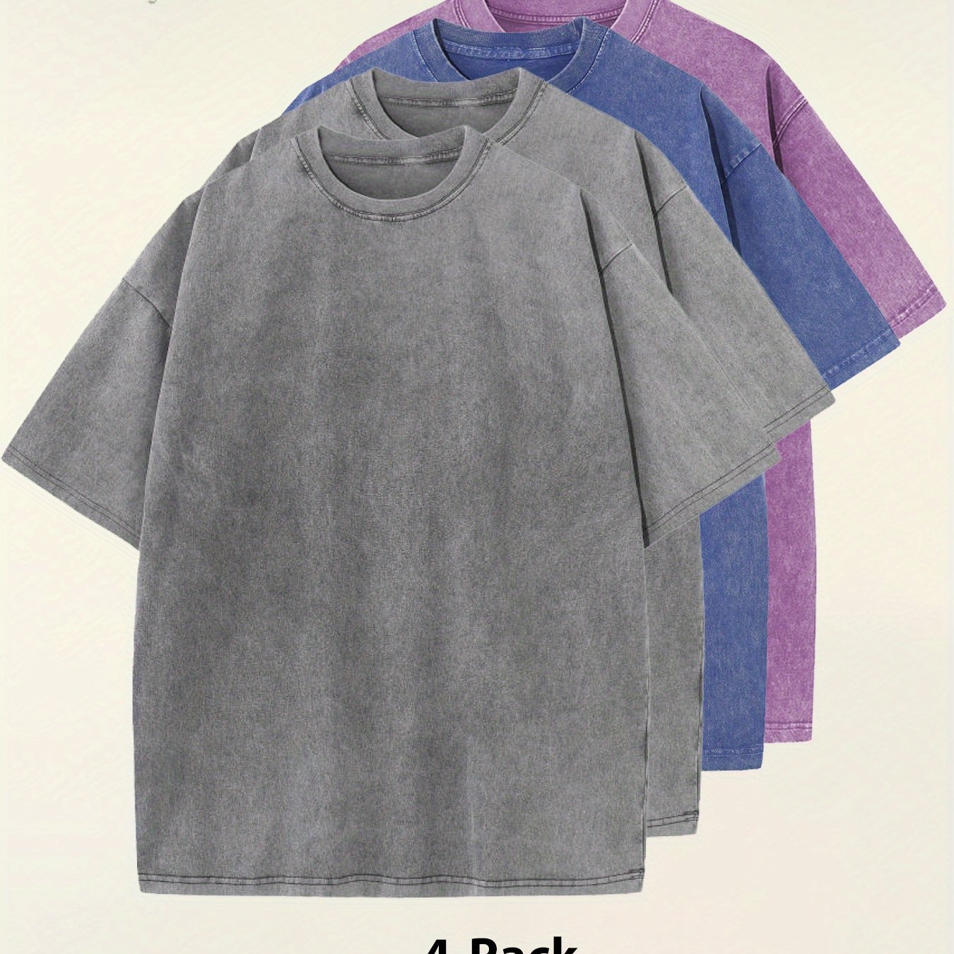 Four-pack Simple Solid Color Multicolor Matching - Washed Vintage Dyed 100% Cotton Men's Round Neck Short Sleeve Street Wear Batik Process Can Be Used As A Gift