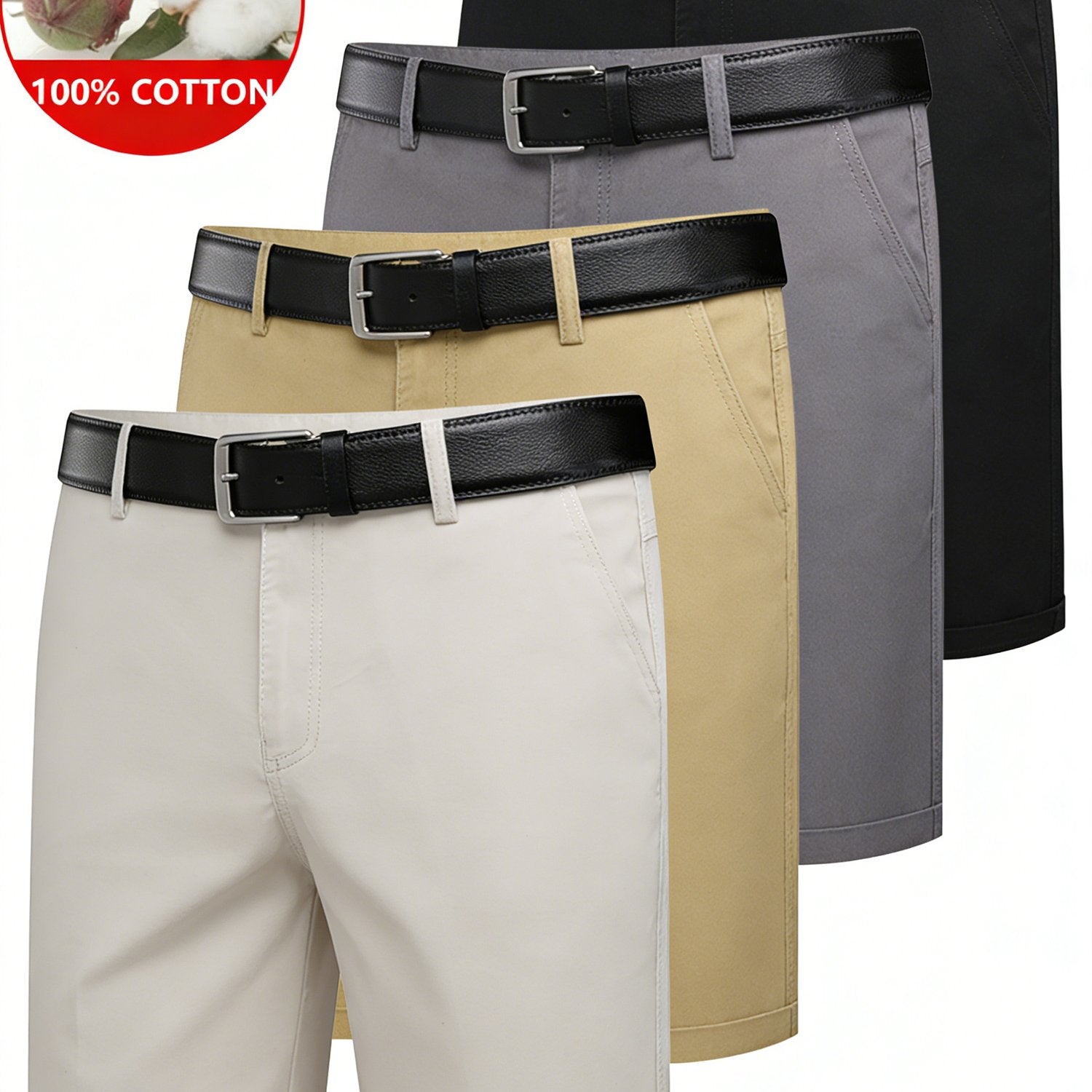 Men'S 4pcs Set, Summer Lightweight Loose Straight Shorts, 100% Casual Pants, High-Waisted Loose Business Shorts, Casual Versatile Wrinkle-Resistant Shorts