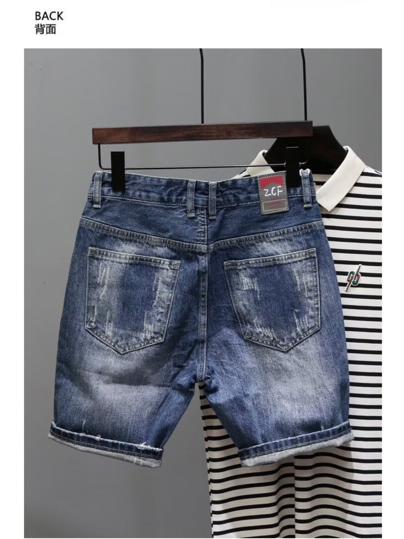 Summer Denim Shorts with Print, Trendy Brand, Vintage Wash, Korean Style Slim Fit, Stretchy Men's Shorts