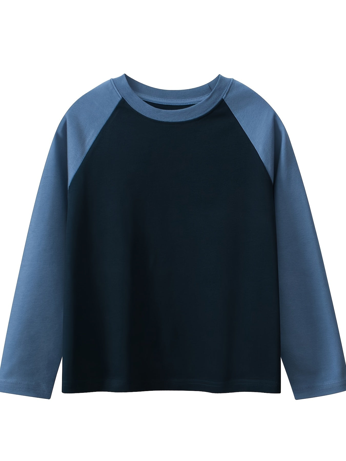 Set of 5 Fashionable Long-Sleeved T-Shirts for Older Children, Spring And Autumn, Round Neck, Color-Blocked Sleeves, Solid Color Tops for Boys And Girls