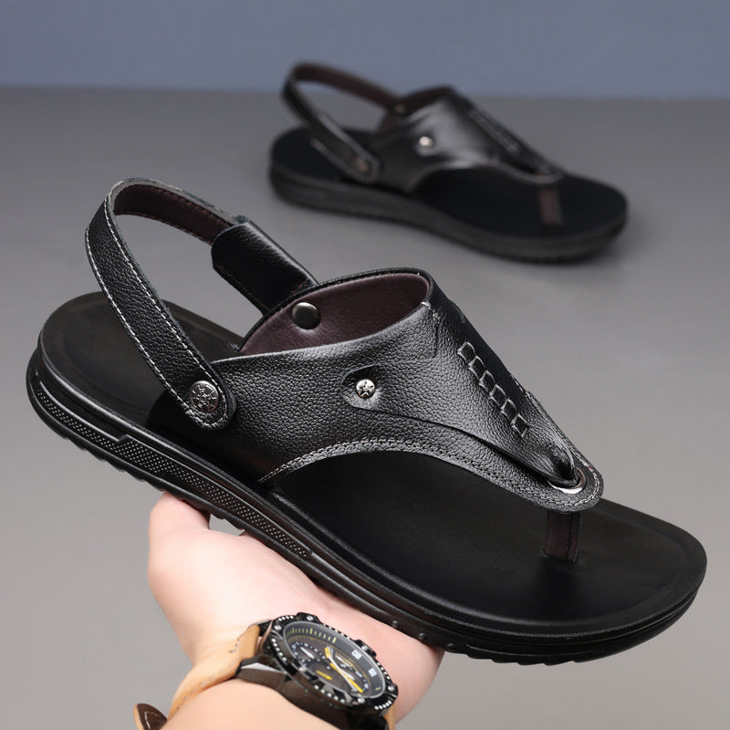 Men's Flip-Flops 2026 Model Genuine Leather Soft Sole Casual Men's Beach Shoes Dual-Use Outdoor Men's Sandals