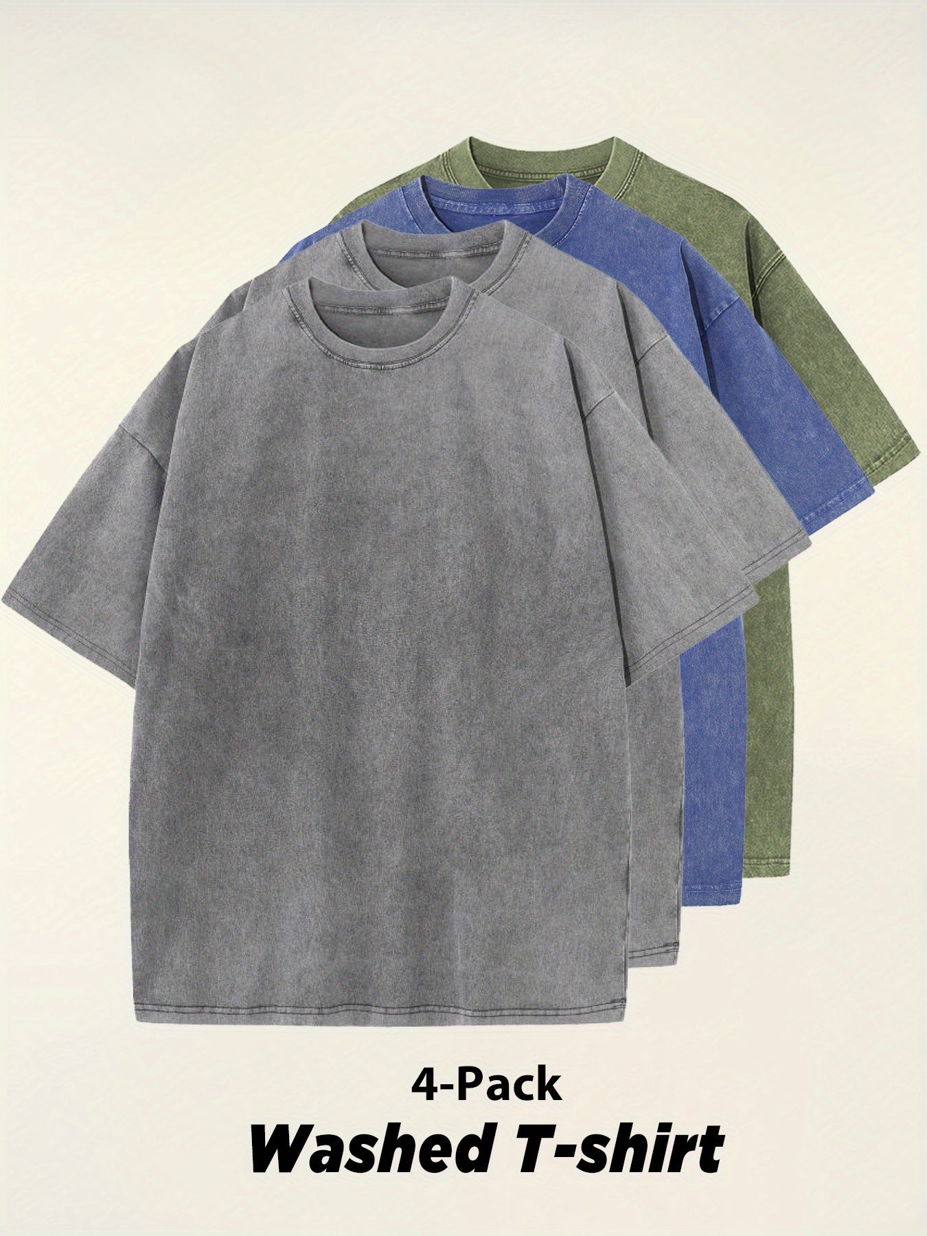 Four-pack Simple Solid Color Multicolor Matching - Washed Vintage Dyed 100% Cotton Men's Round Neck Short Sleeve Street Wear Batik Process Can Be Used As A Gift