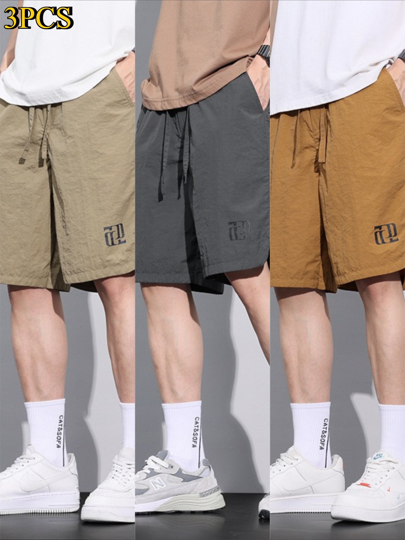 HERTALK 3pcs Men'S Summer Breathable Cargo Pants, Thin Quick-Drying Sports Shorts, Casual Five-Point Pants