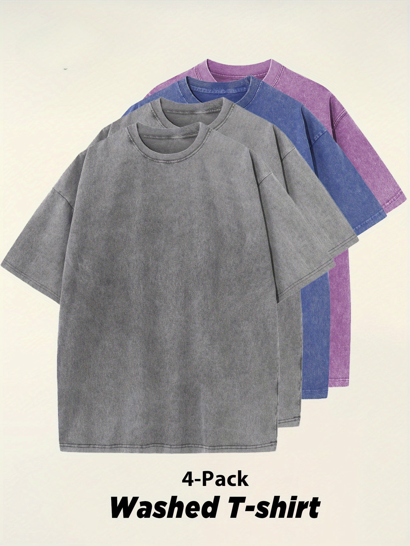 Four-pack Simple Solid Color Multicolor Matching - Washed Vintage Dyed 100% Cotton Men's Round Neck Short Sleeve Street Wear Batik Process Can Be Used As A Gift