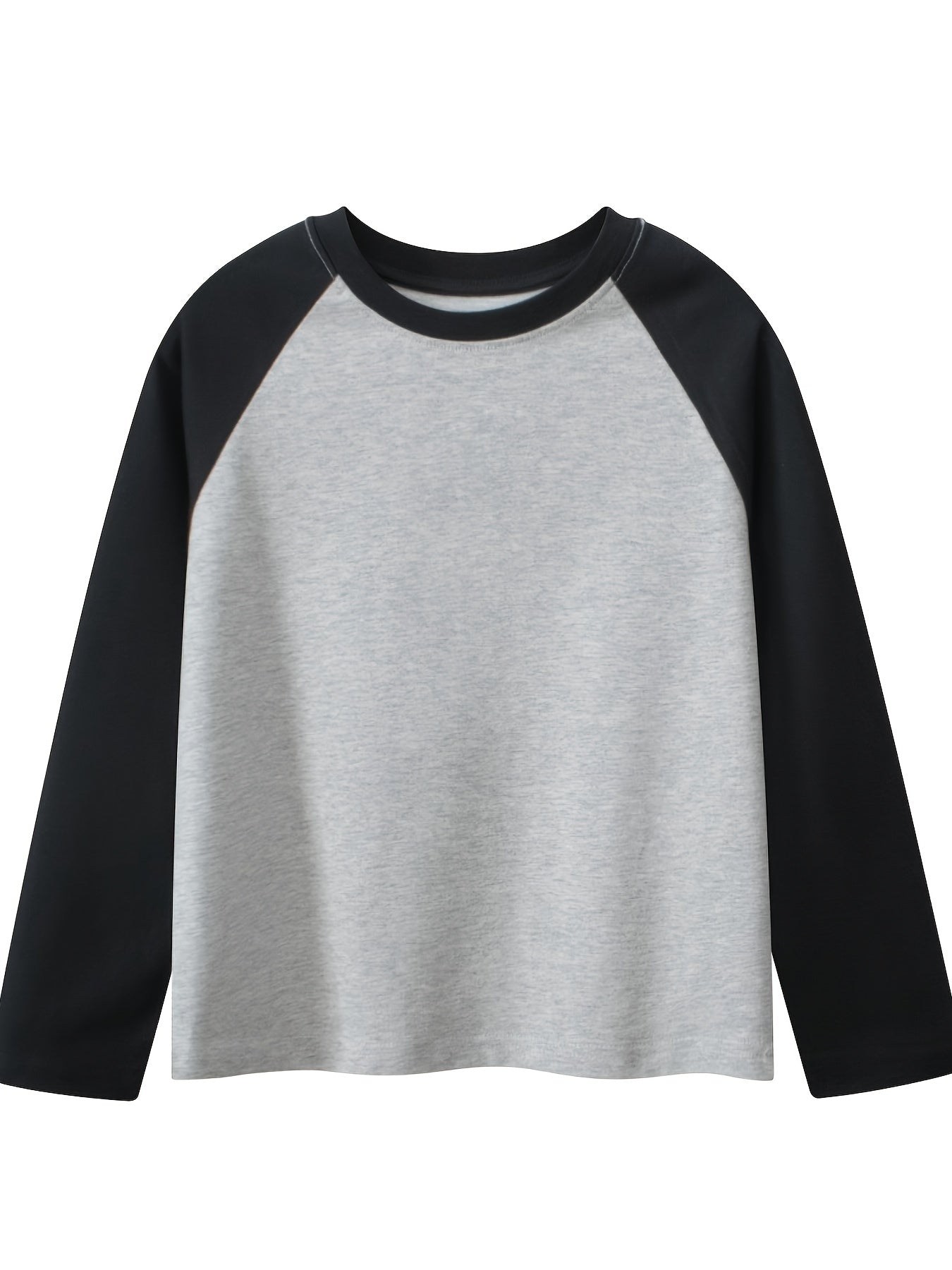 Set of 5 Fashionable Long-Sleeved T-Shirts for Older Children, Spring And Autumn, Round Neck, Color-Blocked Sleeves, Solid Color Tops for Boys And Girls