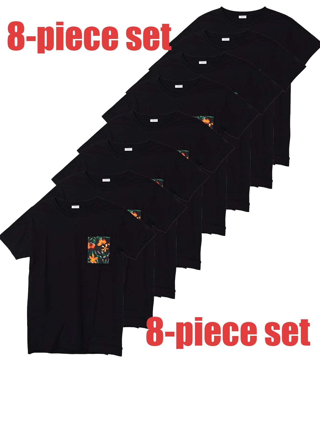 8pcs Mens Black Graphic Pocket T Shirt Value Set Short Sleeve Athletic Tee Quick Dry Breathable Workout Gym Tops Lightweight Running Training Shirt Moisture Wicking Summer Casual Crew Neck Printed Pocket Design Comfortable Daily Wear Streetwear Out