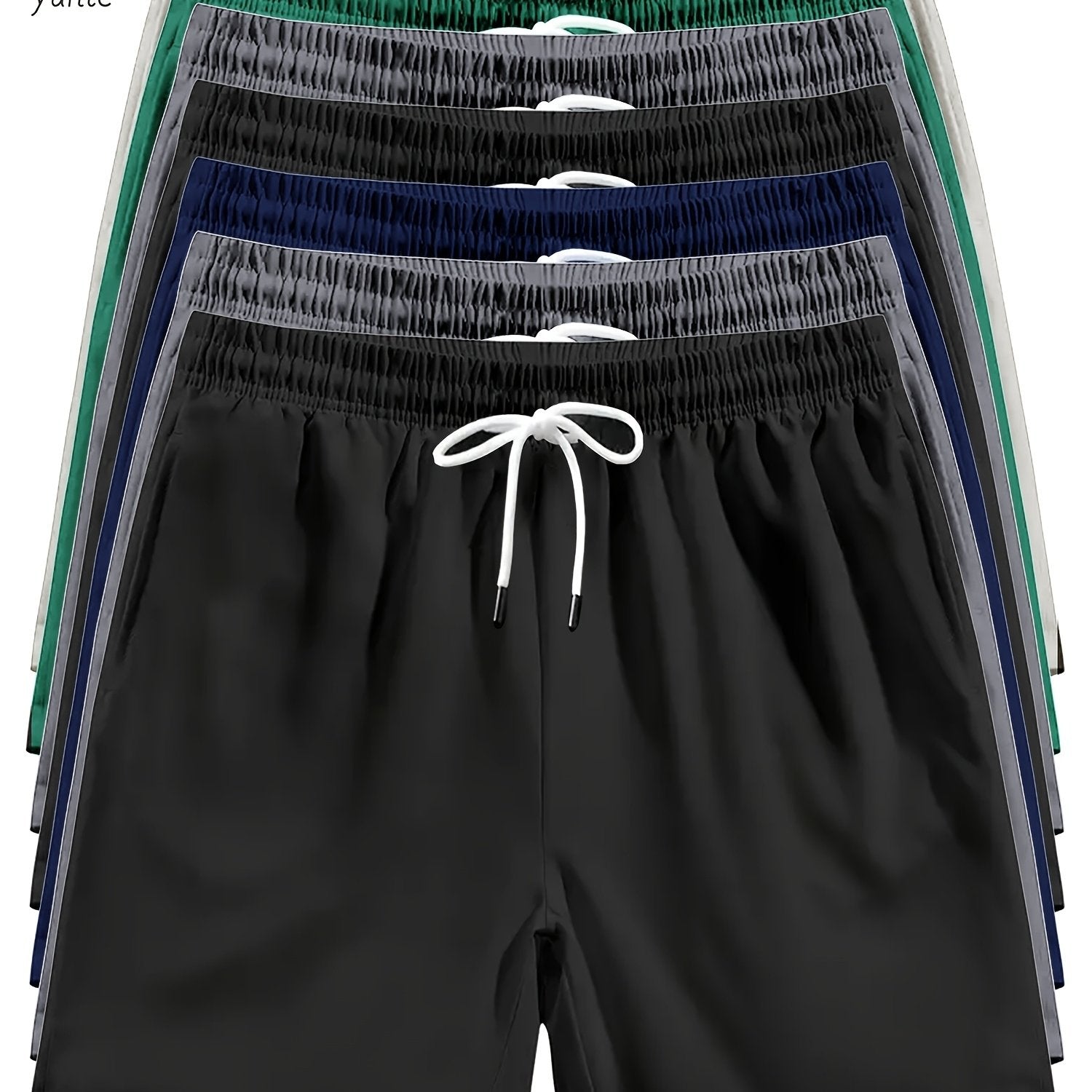 7pcs Set of Shorts in Black, Gray, Navy Blue, Black, Green, And Beige. Men'S Casual Loose-Fitting Sports Quick-Dry Shorts with Elastic Waistband And Drawstring. Men'S Lightweight Sports Running Shorts with Pockets for Fitness Training