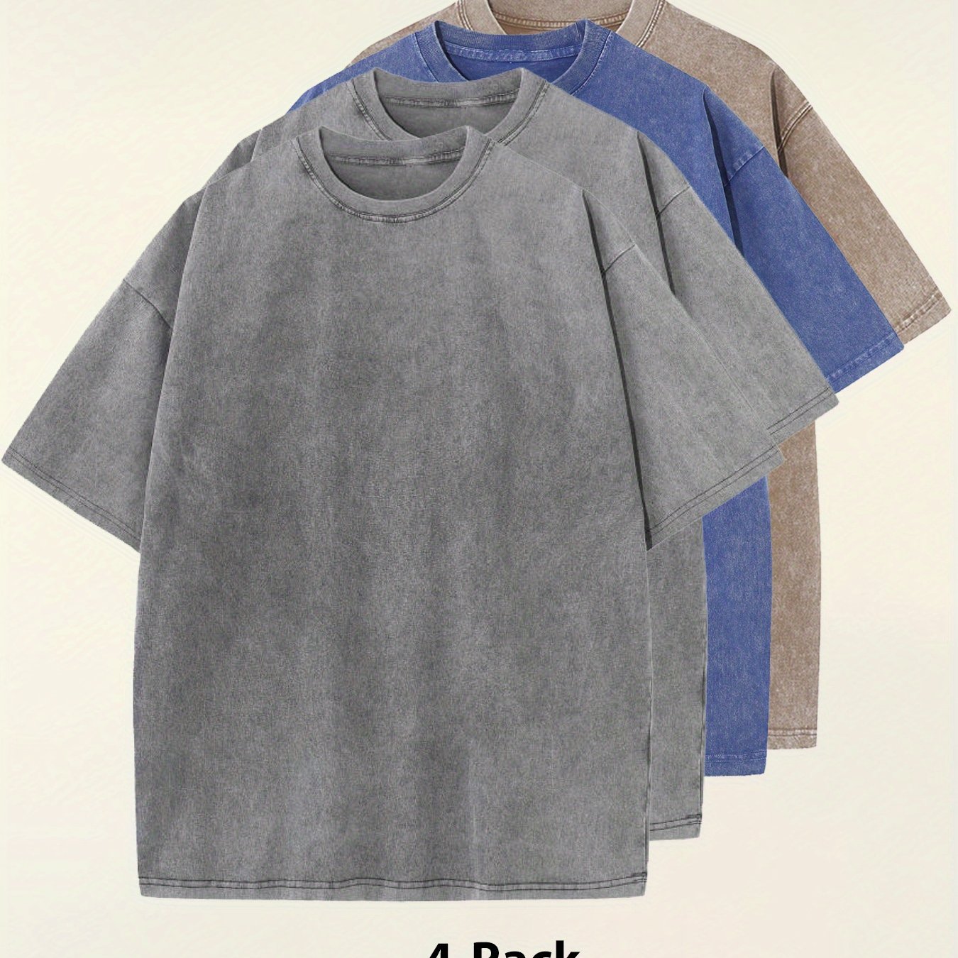 Four-pack Simple Solid Color Multicolor Matching - Washed Vintage Dyed 100% Cotton Men's Round Neck Short Sleeve Street Wear Batik Process Can Be Used As A Gift