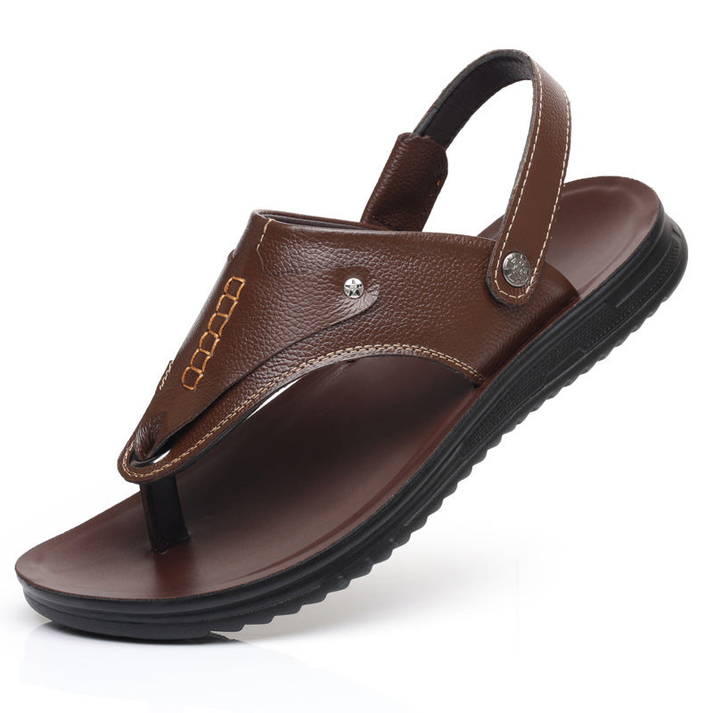 Men's Flip-Flops 2026 Model Genuine Leather Soft Sole Casual Men's Beach Shoes Dual-Use Outdoor Men's Sandals