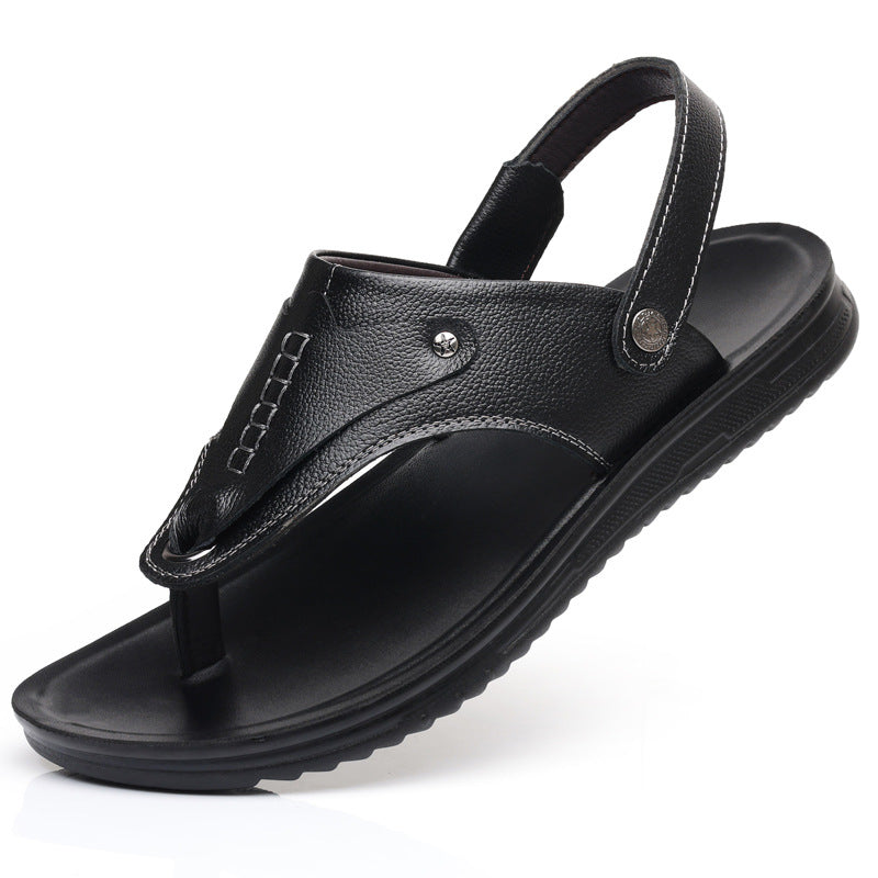 Men's Flip-Flops 2026 Model Genuine Leather Soft Sole Casual Men's Beach Shoes Dual-Use Outdoor Men's Sandals