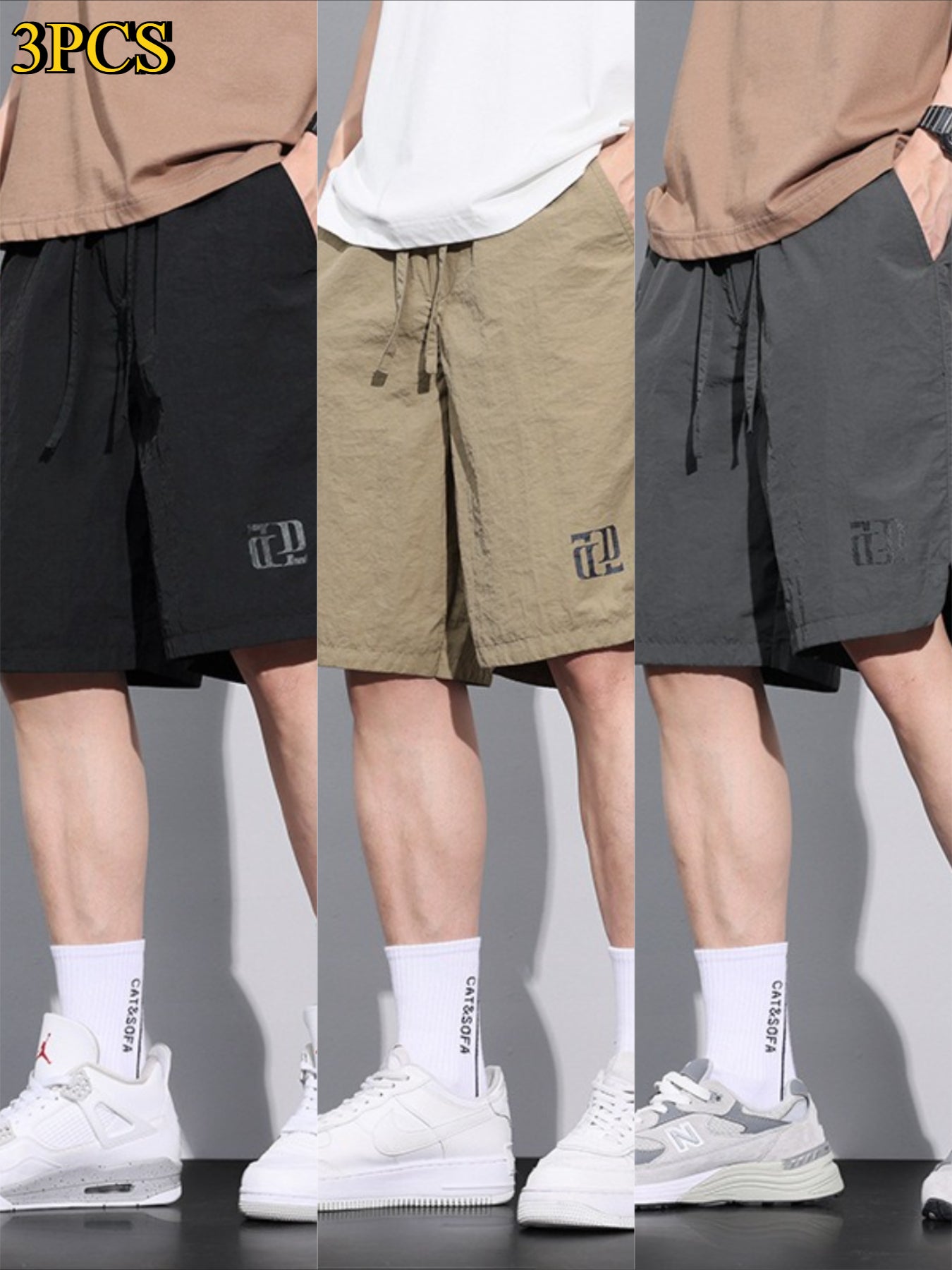 HERTALK 3pcs Men'S Summer Breathable Cargo Pants, Thin Quick-Drying Sports Shorts, Casual Five-Point Pants