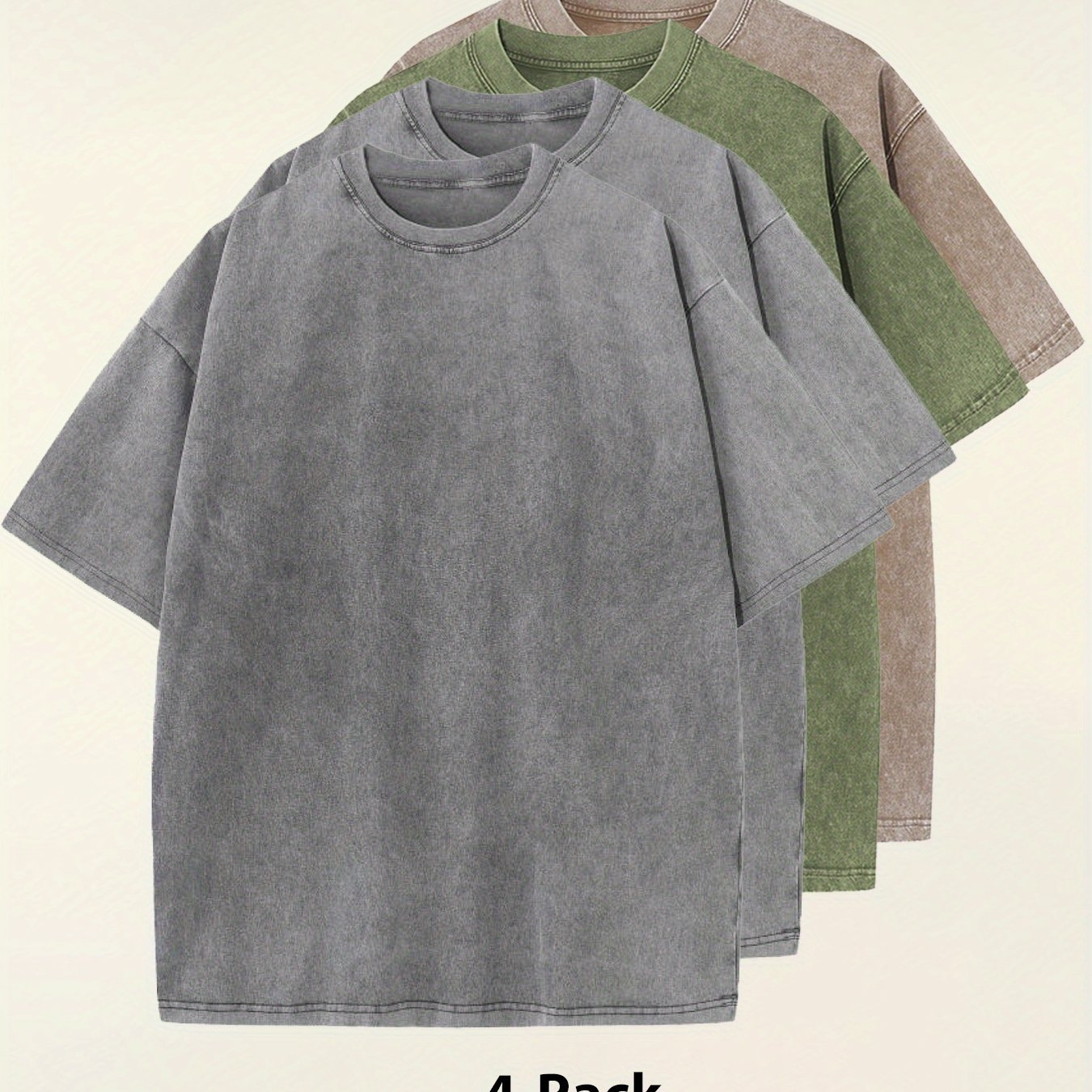 Four-pack Simple Solid Color Multicolor Matching - Washed Vintage Dyed 100% Cotton Men's Round Neck Short Sleeve Street Wear Batik Process Can Be Used As A Gift