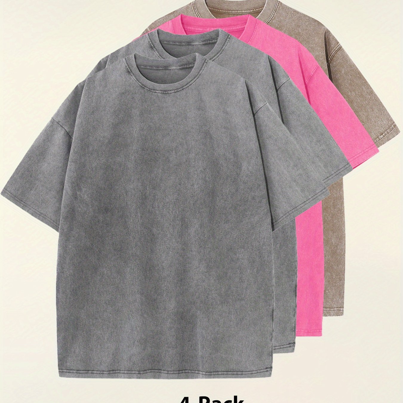 Four-pack Simple Solid Color Multicolor Matching - Washed Vintage Dyed 100% Cotton Men's Round Neck Short Sleeve Street Wear Batik Process Can Be Used As A Gift