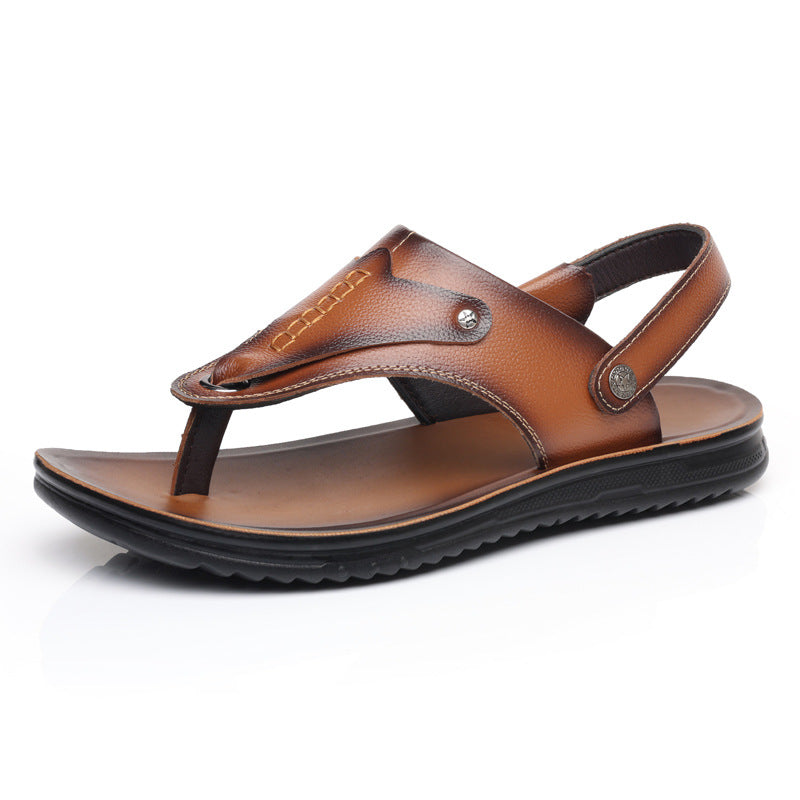 Men's Flip-Flops 2026 Model Genuine Leather Soft Sole Casual Men's Beach Shoes Dual-Use Outdoor Men's Sandals