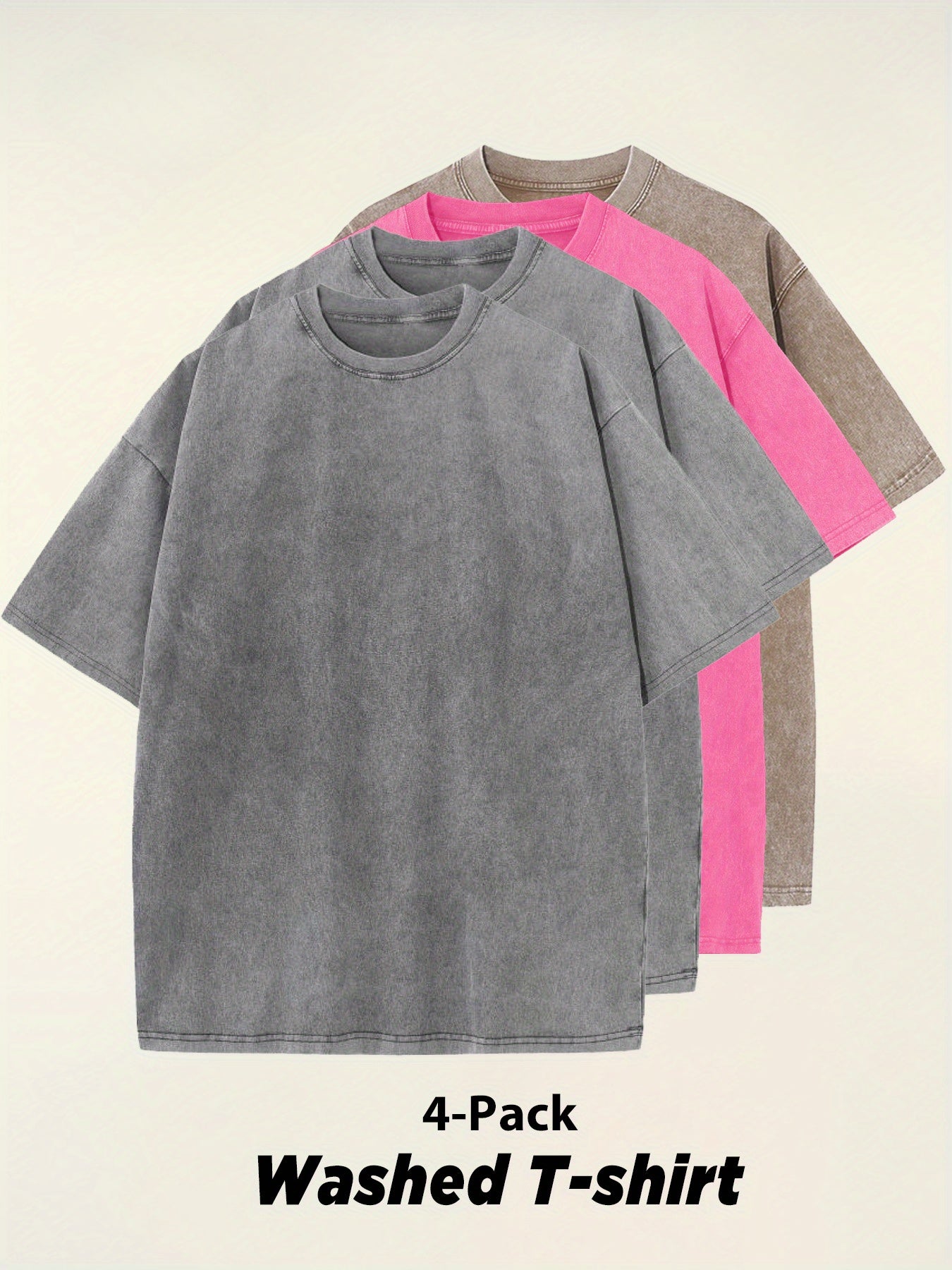 Four-pack Simple Solid Color Multicolor Matching - Washed Vintage Dyed 100% Cotton Men's Round Neck Short Sleeve Street Wear Batik Process Can Be Used As A Gift