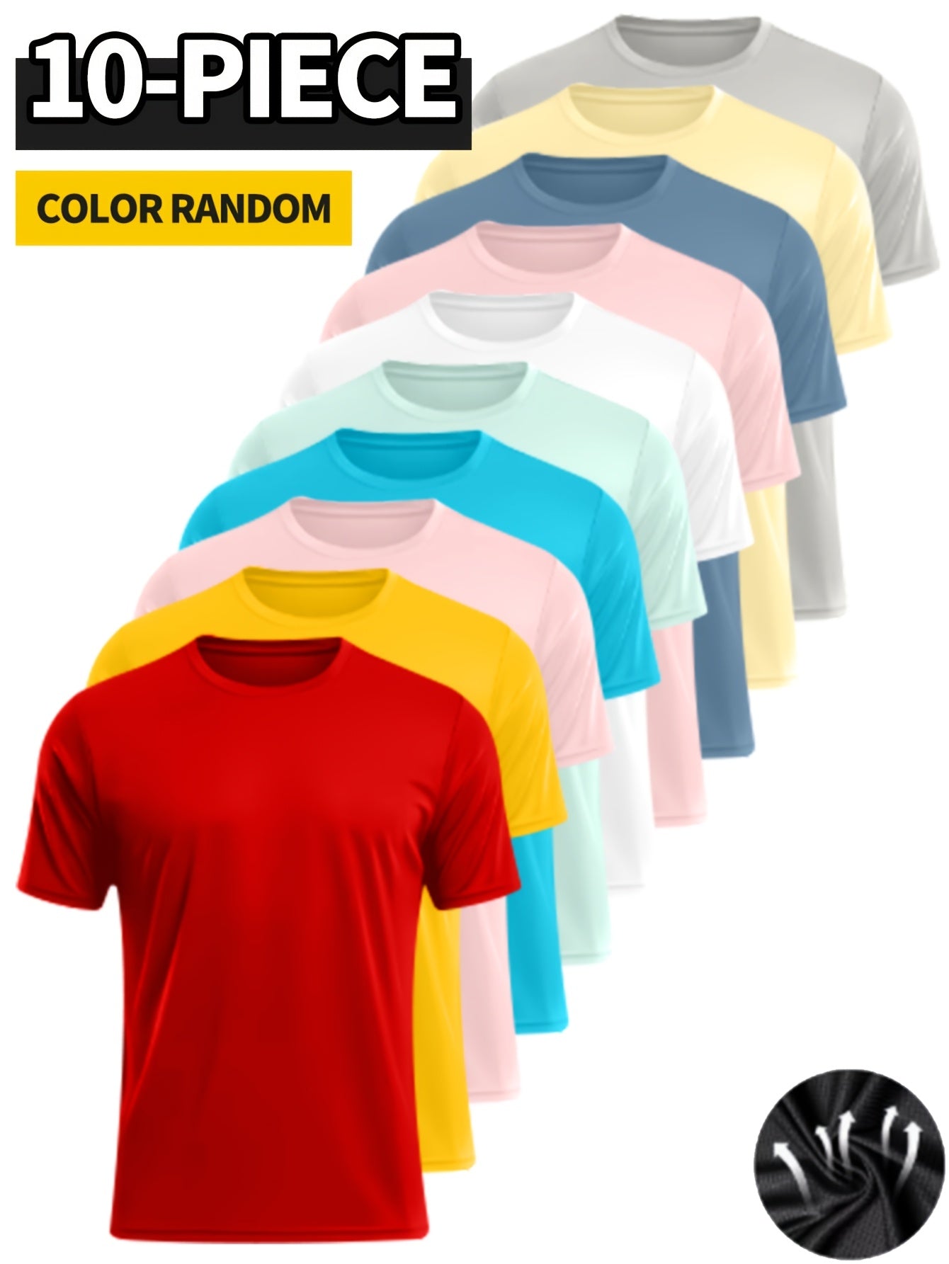 10pcs Set Of Men's Short-sleeve T-shirts, Dopamine-colored for Early Spring And Summer Wear, Solid Color Versatile, Fashionable Men's Sports T-shirts, Breathable And Elastic, Suitable for Running And Fitness, 100% Cotton, Round Neck Short Sleeves