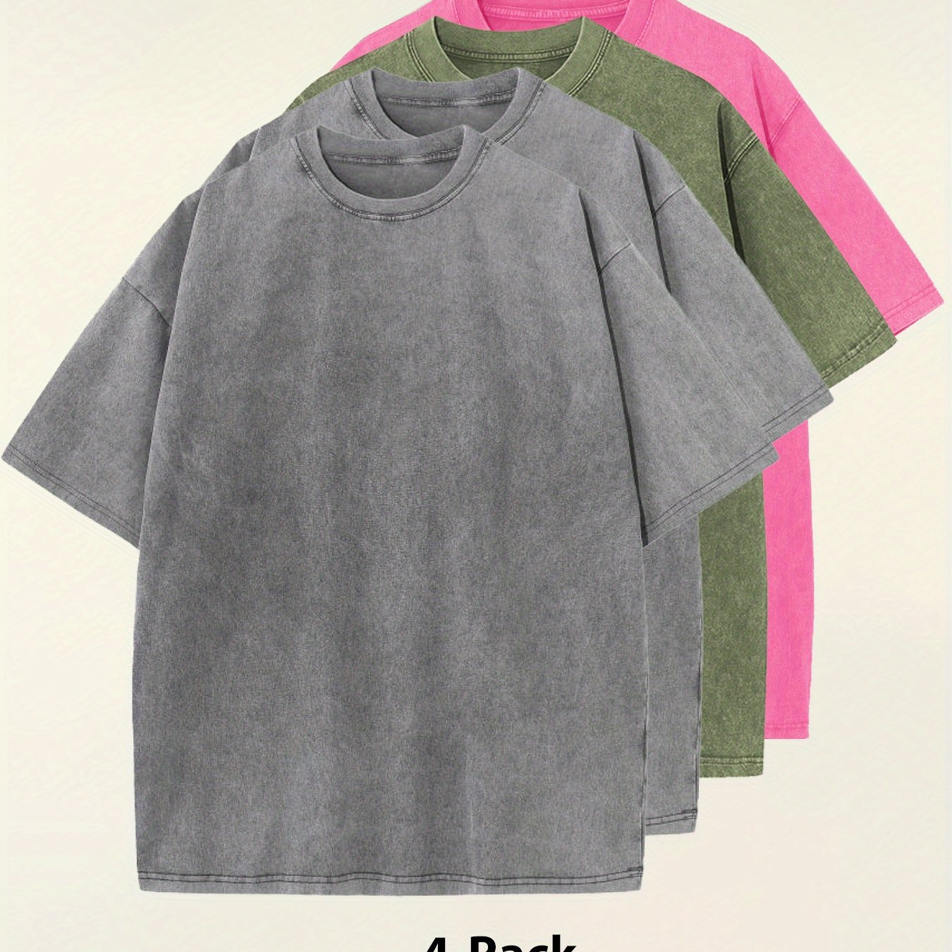 Four-pack Simple Solid Color Multicolor Matching - Washed Vintage Dyed 100% Cotton Men's Round Neck Short Sleeve Street Wear Batik Process Can Be Used As A Gift