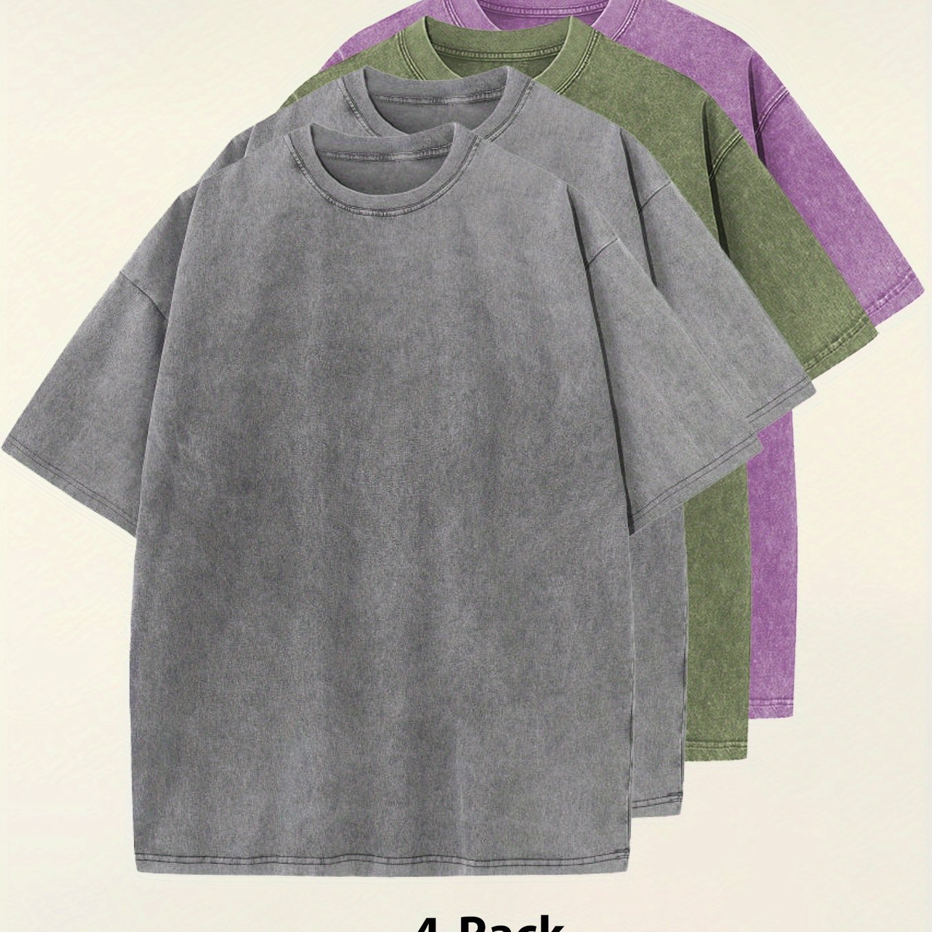 Four-pack Simple Solid Color Multicolor Matching - Washed Vintage Dyed 100% Cotton Men's Round Neck Short Sleeve Street Wear Batik Process Can Be Used As A Gift