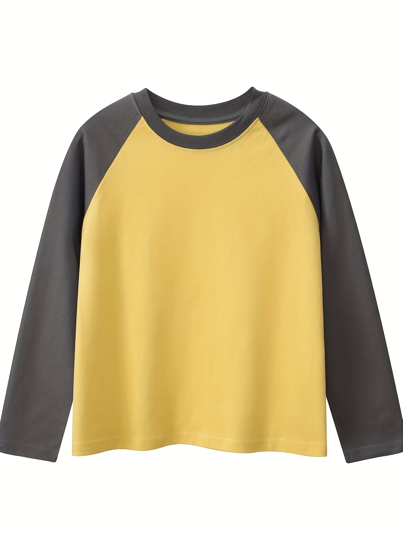 Set of 5 Fashionable Long-Sleeved T-Shirts for Older Children, Spring And Autumn, Round Neck, Color-Blocked Sleeves, Solid Color Tops for Boys And Girls