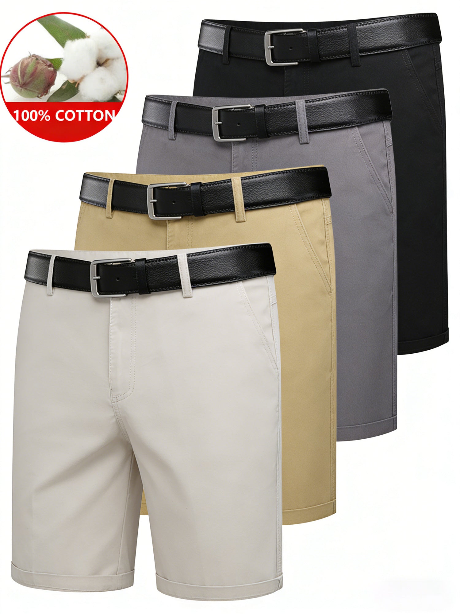 Men'S 4pcs Set, Summer Lightweight Loose Straight Shorts, 100% Casual Pants, High-Waisted Loose Business Shorts, Casual Versatile Wrinkle-Resistant Shorts